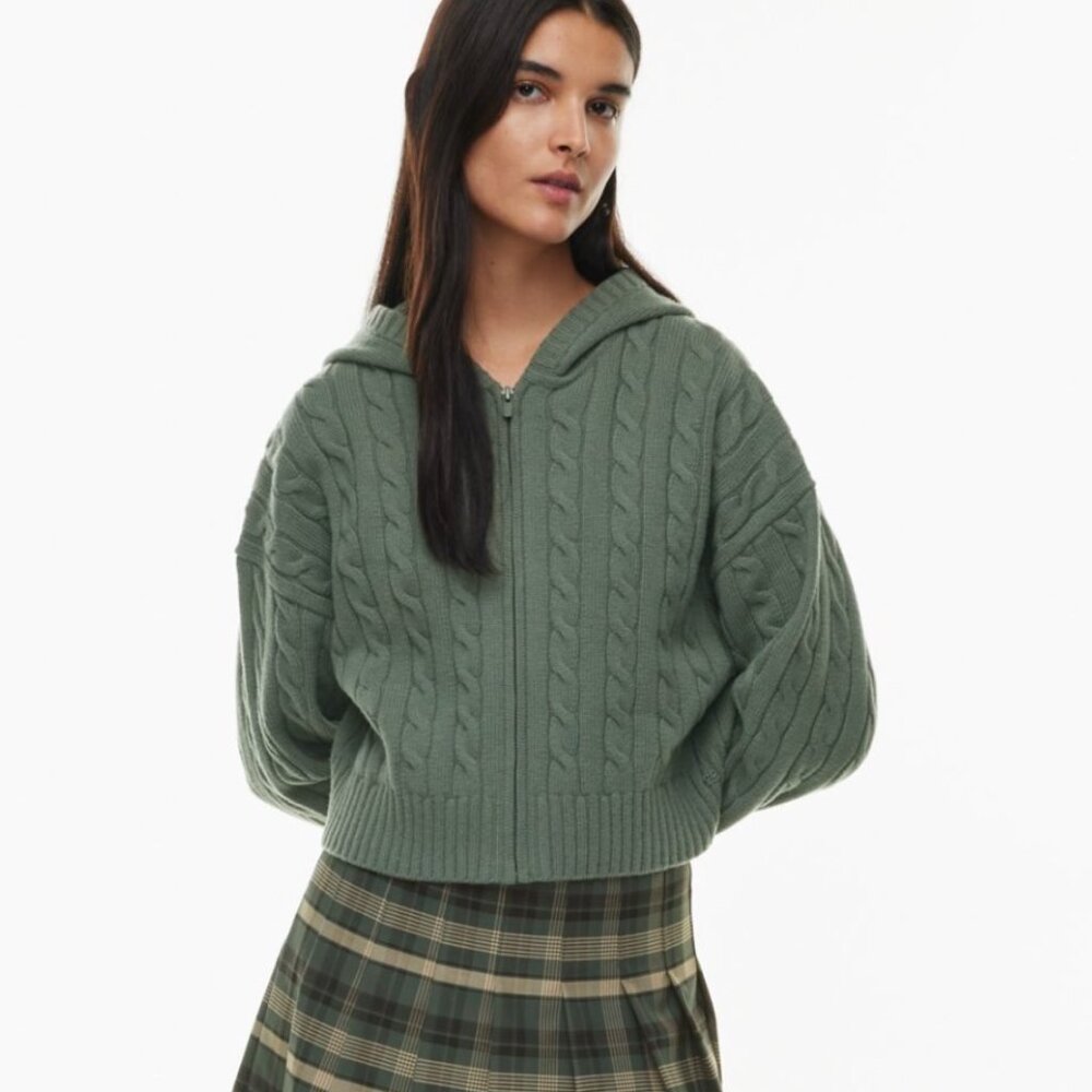 Aritzia Sunday Best Octavia Zip Merino Wool Hoodie in Green Womens XS - *NWOT!*